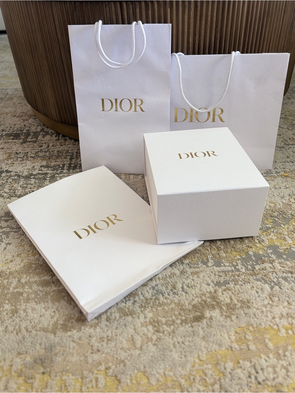 Authentic Dior 4-Piece Gift Packaging Set - Textured Box, 2 Bags & Envelope